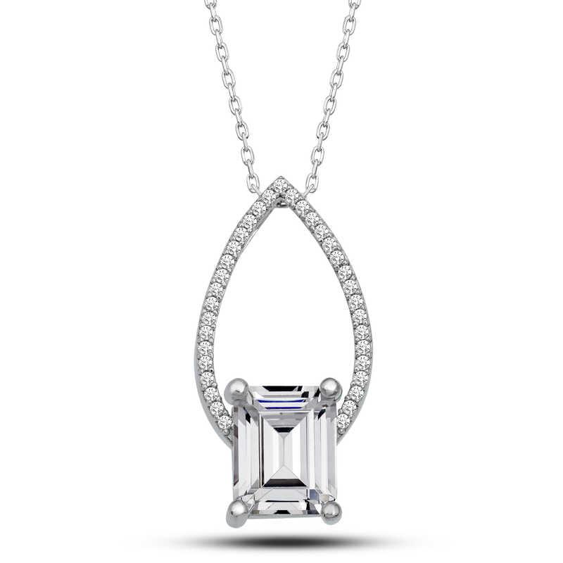 Silver Baguette Stone Drop Women's Necklace