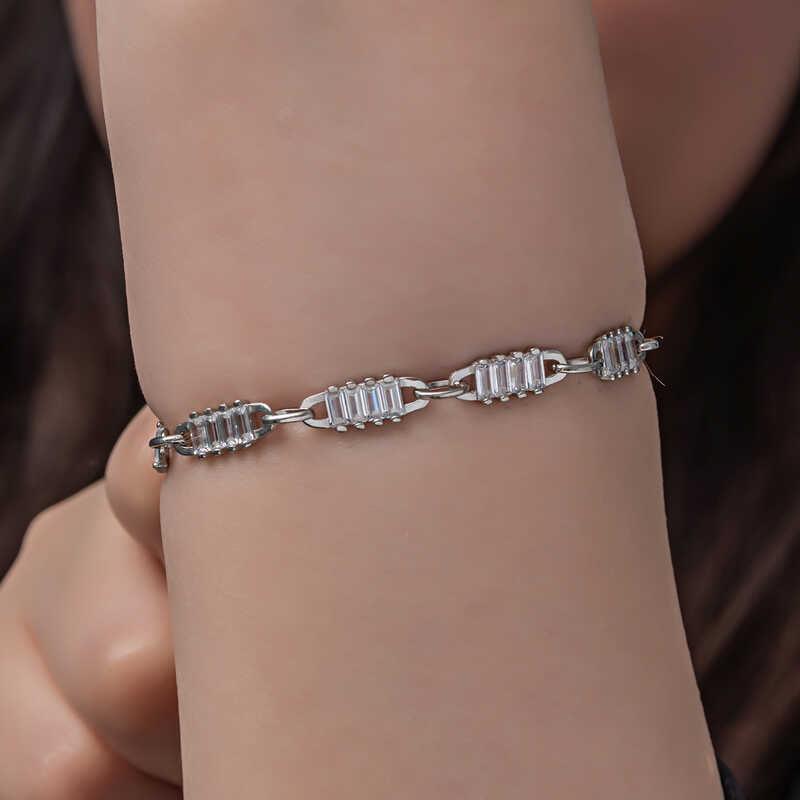 Bracelet pour femme en argent et pierre baguette