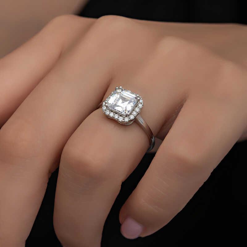 Silver Baguette Stone Women's Ring