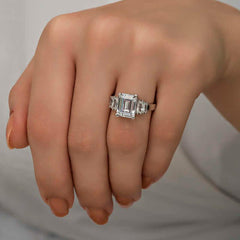 Silver White Baguette Stone Women's Ring