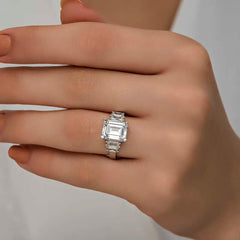 Silver White Baguette Stone Women's Ring