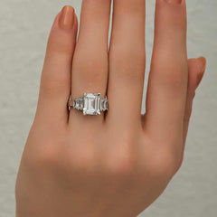 Silver White Baguette Stone Women's Ring