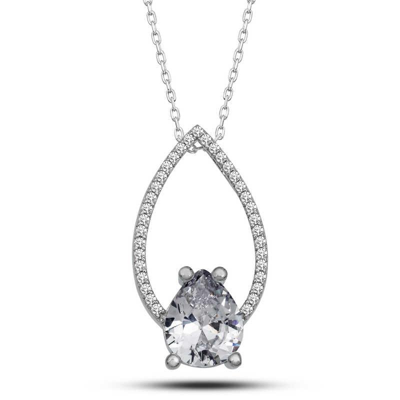 Silver White Stone Drop Women's Necklace