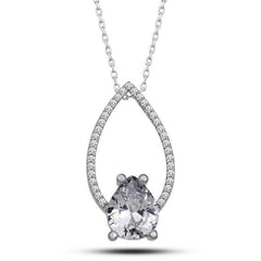 Silver White Stone Drop Women's Necklace