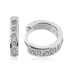 Silver White Stone Hoop Earrings