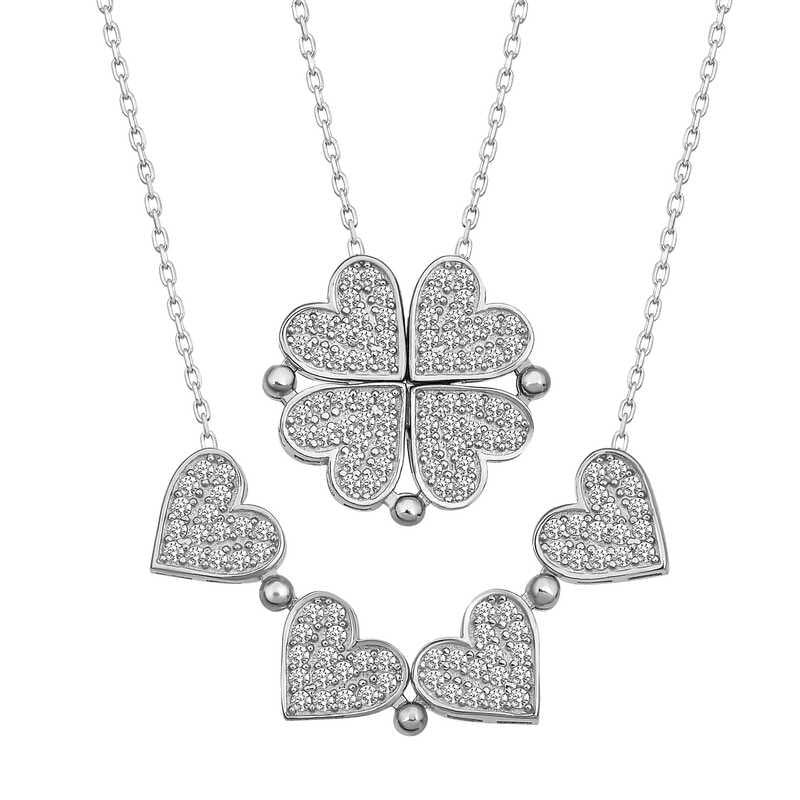 Silver Heart Openable Clover Women's Necklace