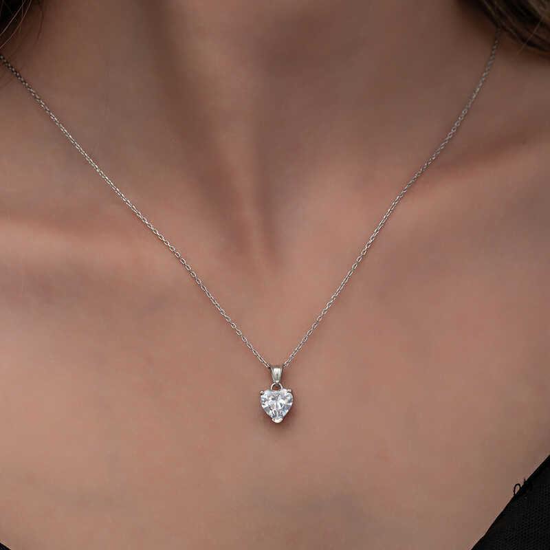 Silver White Stone Heart Women's Necklace