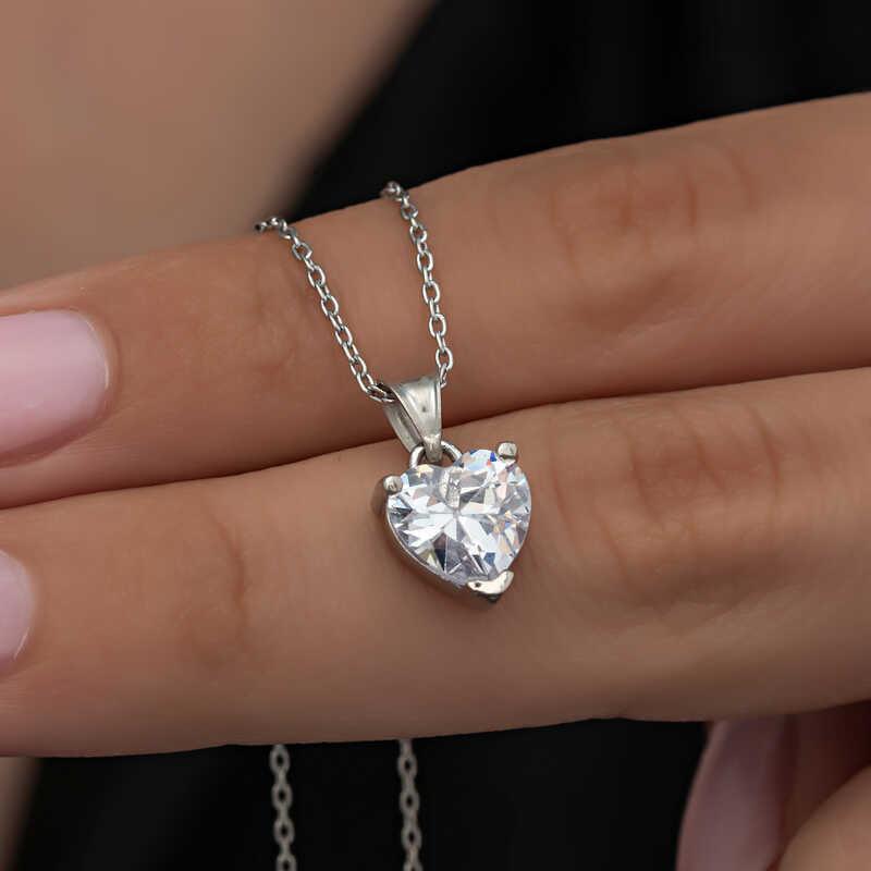 Silver White Stone Heart Women's Necklace