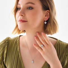 Silver White Stone Heart Women Set