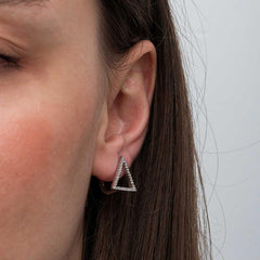 Silver White Stone Triangle Earring