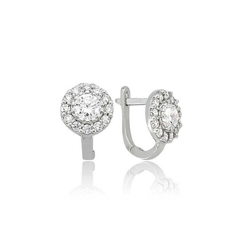 Silver White Round Earring