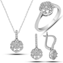 Silver White Zircon Stone Flower Women's Set