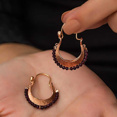 Silver Burgundy Stone Bohemian Earrings