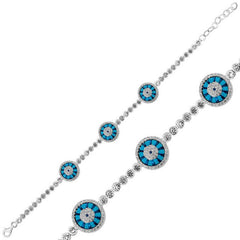 Bracelet triple œil en verre argenté et mauvais œil