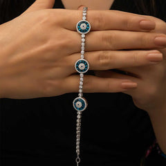 Bracelet triple œil en verre argenté et mauvais œil