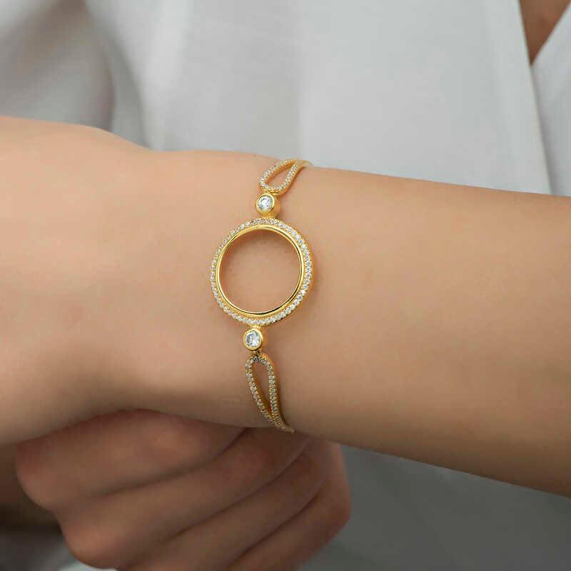 Bracelet pour femme plaqué or avec attache quart de cercle en argent