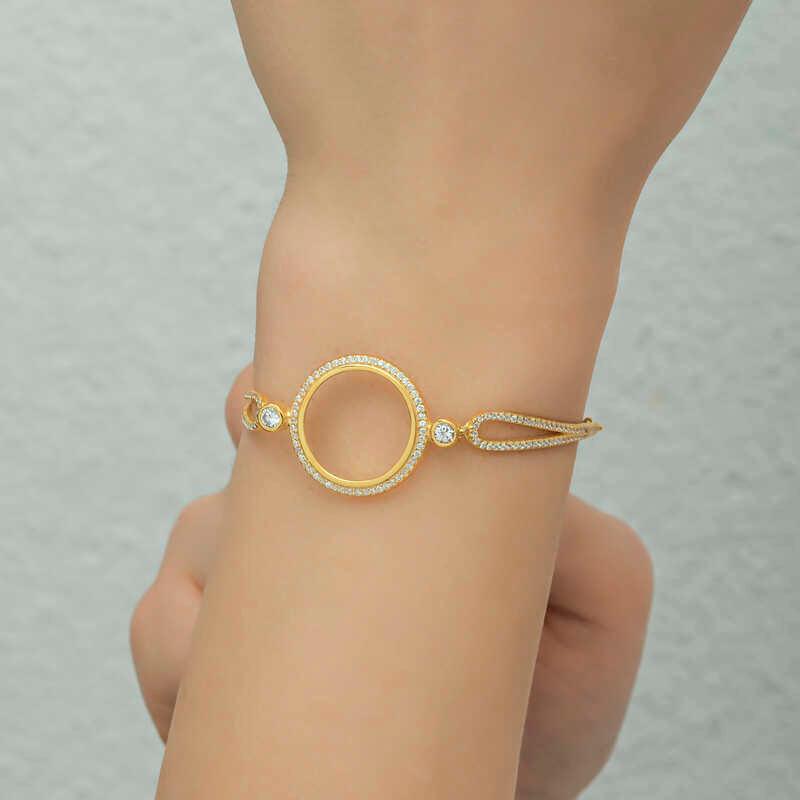 Bracelet pour femme plaqué or avec attache quart de cercle en argent
