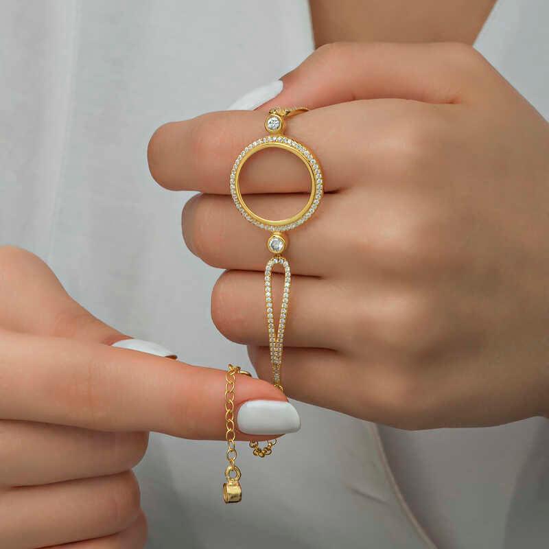 Bracelet pour femme plaqué or avec attache quart de cercle en argent