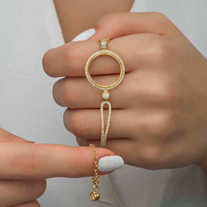 Bracelet pour femme plaqué or avec attache quart de cercle en argent