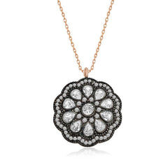 Silver Flower Patterned Diamond Mounted Necklace