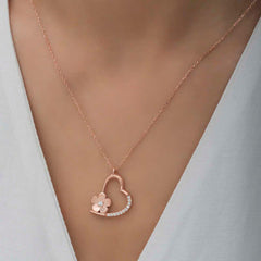 Silver Rose Flower Heart Women's Necklace