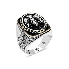 Bague ovale en argent avec aigle à deux têtes pour homme