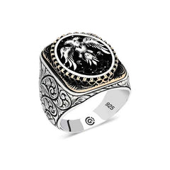 Bague ovale en argent avec aigle à deux têtes pour homme