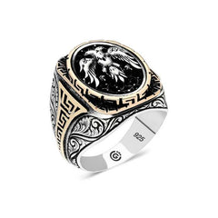 Silver Double Headed Eagle Oval Men's Ring