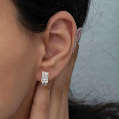 Silver Double Row White Stone J Women's Earrings