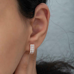 Silver Double Row White Stone J Women's Earrings