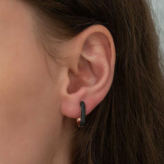 Silver Double Sided Black Stone J Women's Earrings