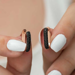 Silver Double Sided Black Stone J Women's Earrings