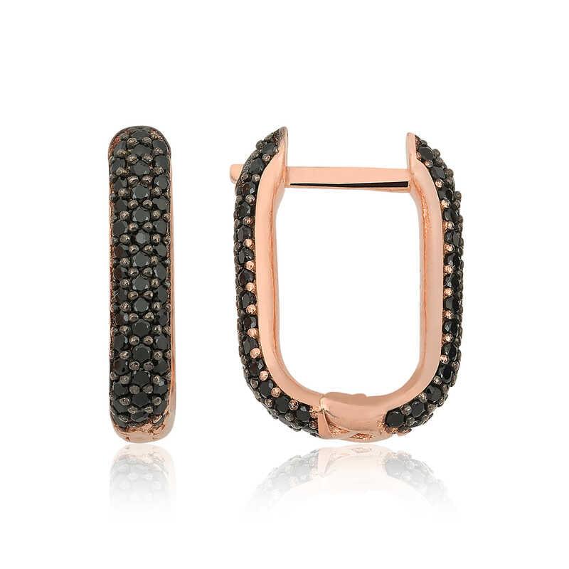 Silver Double Sided Black Stone J Women's Earrings