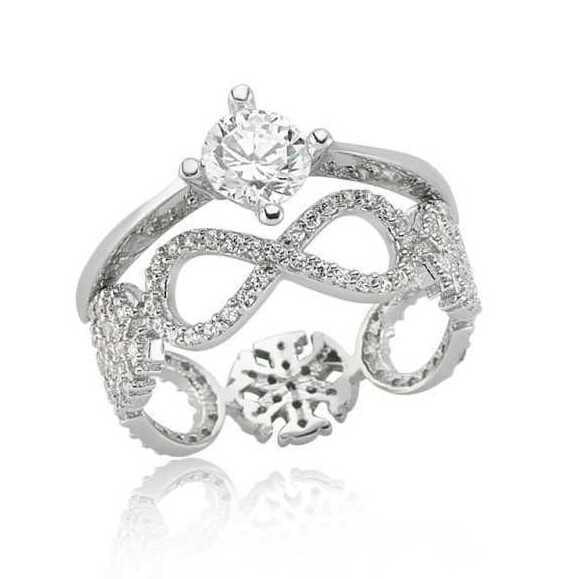Silver Double Sided Infinity Single Stone Ring