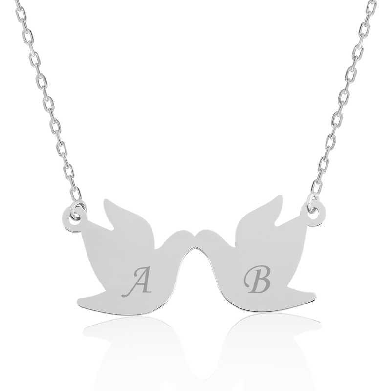 Silver Double Lovebirds Letter Written Necklace