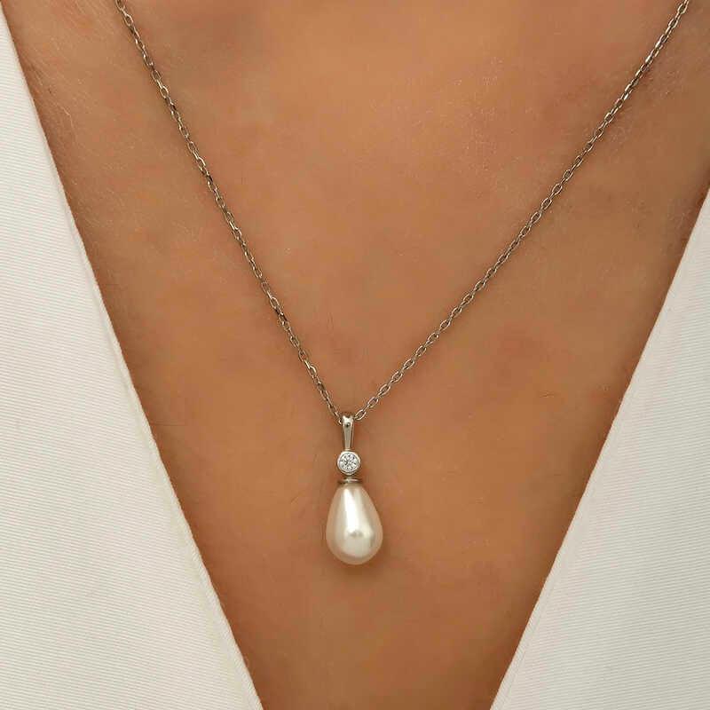 Silver Drop Pearl Women's Necklace