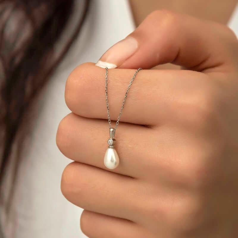Silver Drop Pearl Women's Necklace