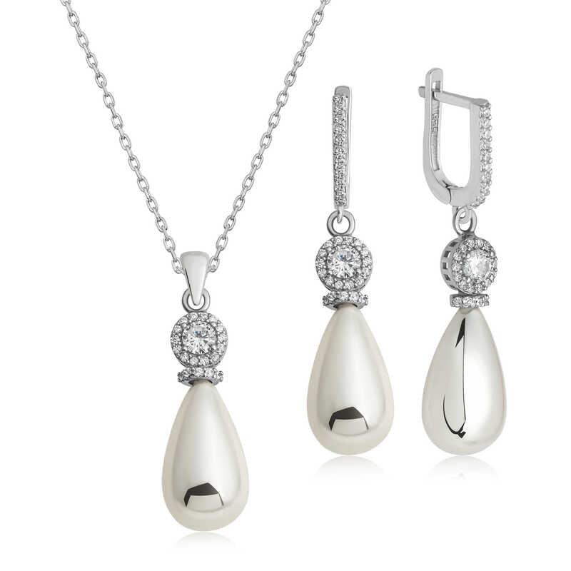 Silver Drop Pearl Women Set