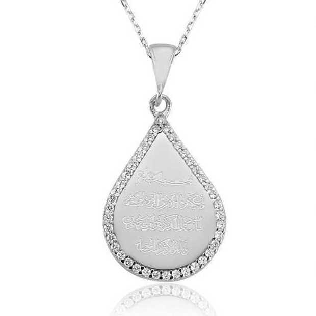 Silver Drop Evil Eye Prayer Women's Necklace