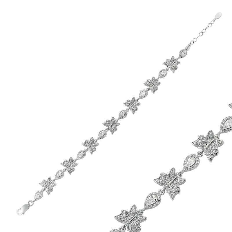 Bracelet papillon en argent avec pierre tombante 