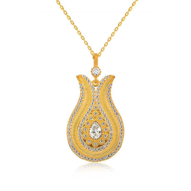 Collier femme tulipe en argent avec pierre tombante