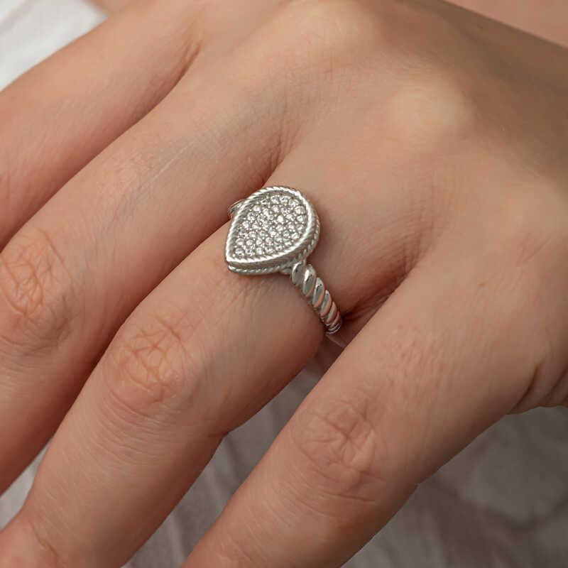 Silver Drop Zircon Stone Women's Ring