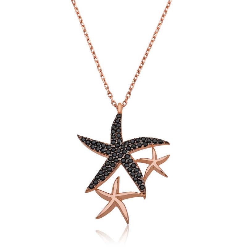 Silver Black Stone Starfish Women's Necklace