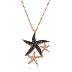 Silver Black Stone Starfish Women's Necklace