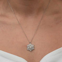 Silver Swirling Snowflake Lotus Flower Necklace