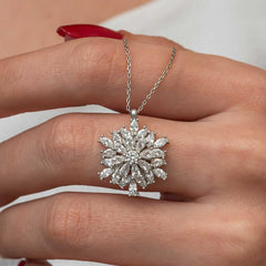 Silver Swirling Snowflake Lotus Flower Necklace