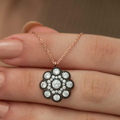 Silver Diamond Mounted Flower Women's Necklace