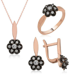 Silver Diamond Mounted Flower Women Set