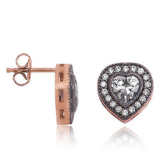 Silver Diamond Mounted Heart Women's Earrings