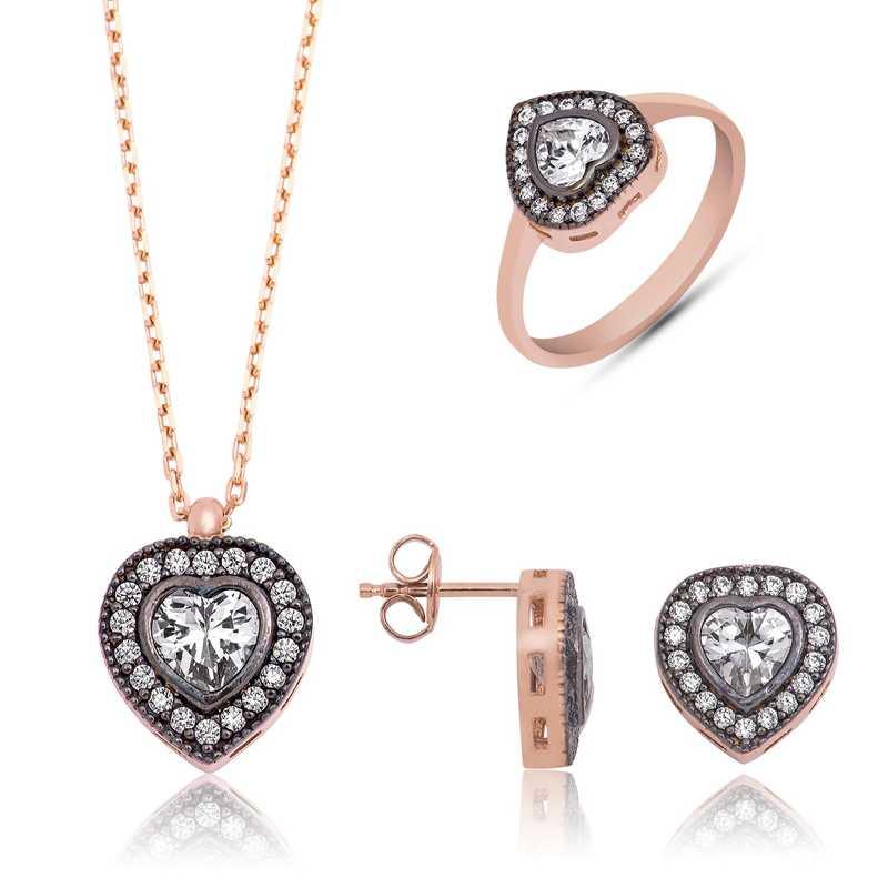 Silver Diamond Mounted Heart Women's Set